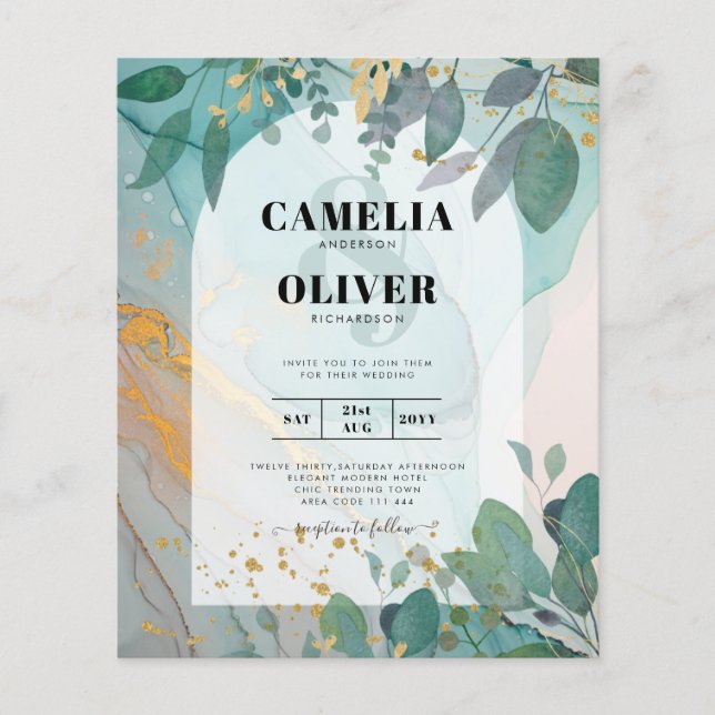 Flyer Leah G Seaglass Inv. Casamento Dourado Verde com T (Frente)