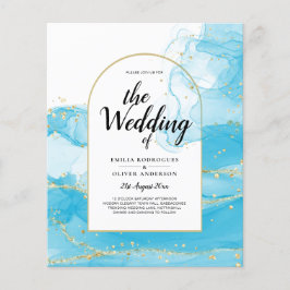 Flyer Leah G Turquoise Dourada Convite de casamento Azul