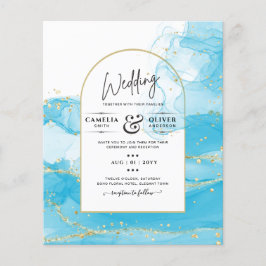 Flyer Leah G Turquoise Dourada Convite de casamento Azul