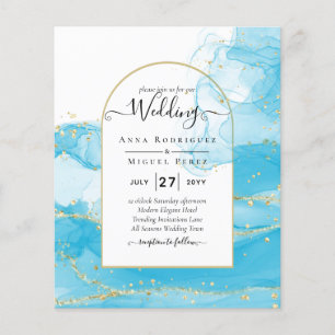 Flyer Leah G Turquoise Dourada Convite de casamento Azul