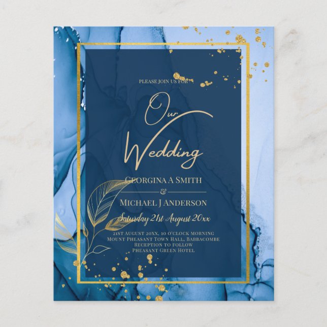 Flyer LeahG® Azul Marinho Dourado Wedding Tinta Álcool C (Frente)