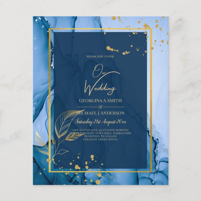 Flyer LeahG® Azul Marinho Dourado Wedding Tinta Alcoólic (Frente)