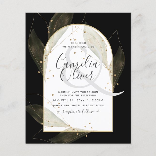 Flyer LeahG Black Dourado deixa Convite de casamento mod (Frente)