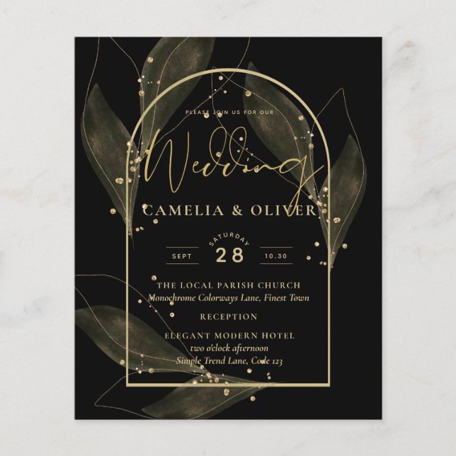 Flyer LeahG Black Dourado deixa Convite de casamento mod (Frente)