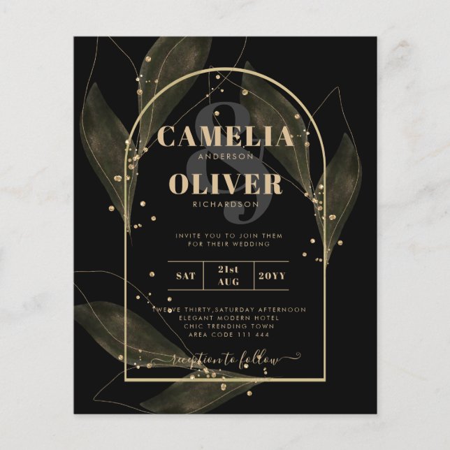 Flyer LeahG Black Dourado deixa Convite de casamento mod (Frente)