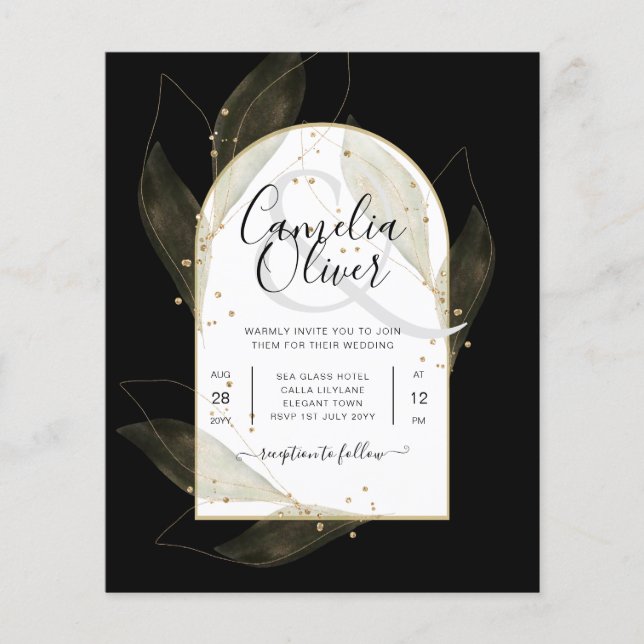 Flyer LeahG Black Dourado deixa Convite de casamento mod (Frente)