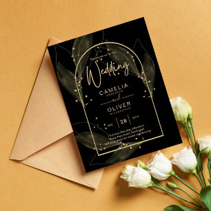 Flyer LeahG Black Dourado deixa Convite de casamento mod
