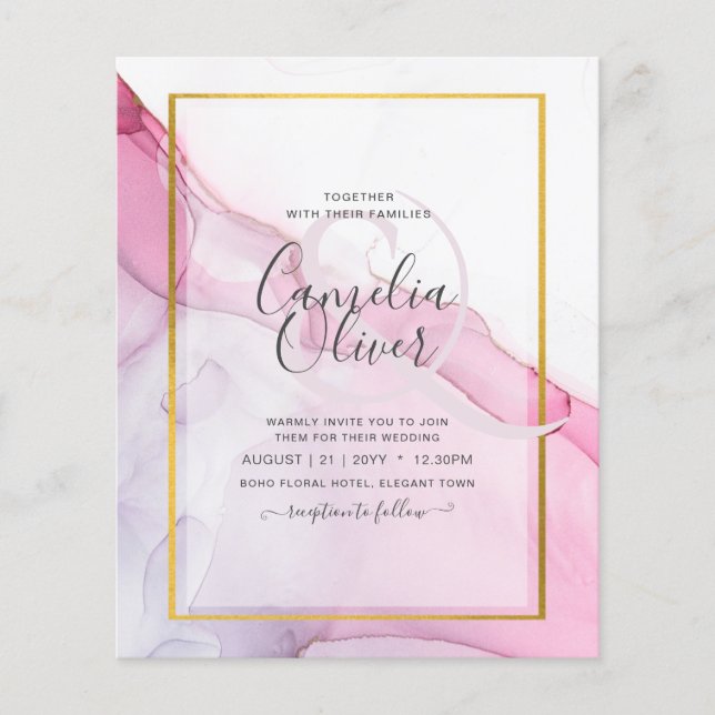 Flyer LeahG Convite de Casamento Abstrato com Tinta Roxa (Frente)