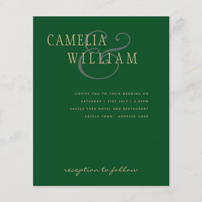 Flyer LeahG Emerald Green Dourado Convite de casamento m (Frente)