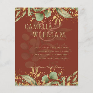 Flyer LeahG Greenery Dourado Convite de casamento MUITAS