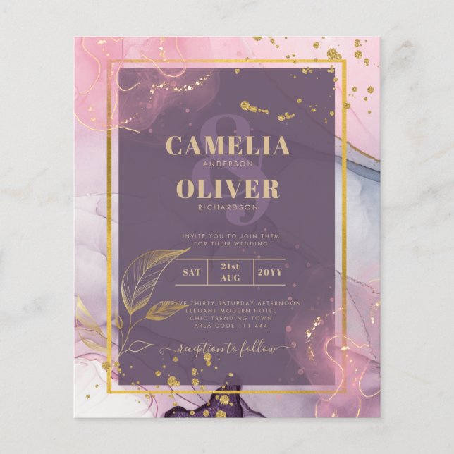 Flyer LeahG® Lavender TINTA Rosa Dourado Casamento (Frente)