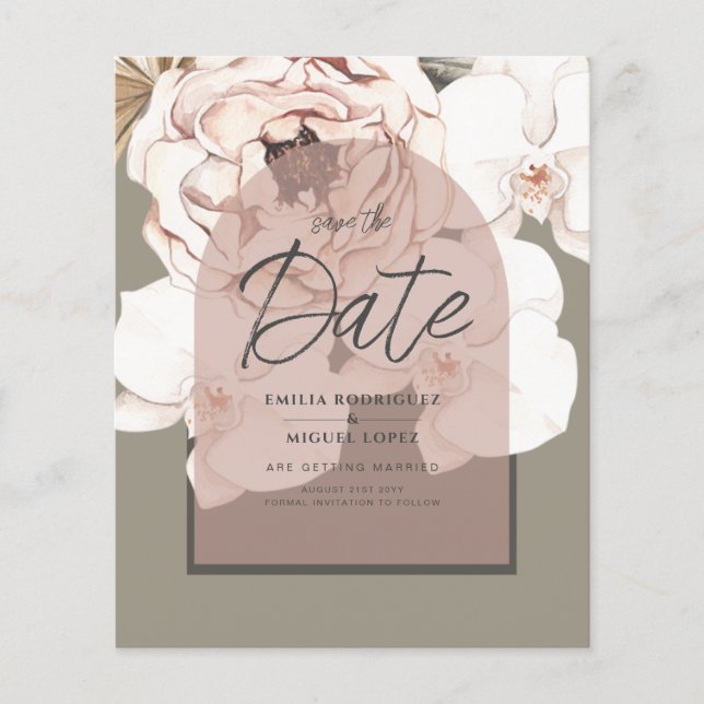 Flyer LeahG ORÇAMENTO Moss Blush Casamento Salvar A Data (Frente)