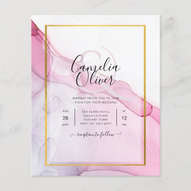 Flyer LeahG PINK Convite de Casamento Abstrato com Tinta (Frente)