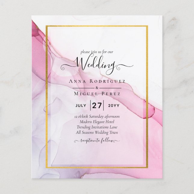 Flyer LeahG PINK Convite de Casamento Abstrato com Tinta (Frente)