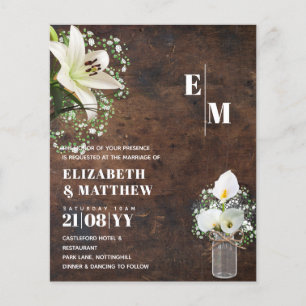 Flyer LeahG Rustic Calla Lily Floral Convite de casament