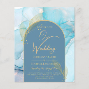 Flyer LeahG Sea Glass Dourado Ink Aqua Convite de casame