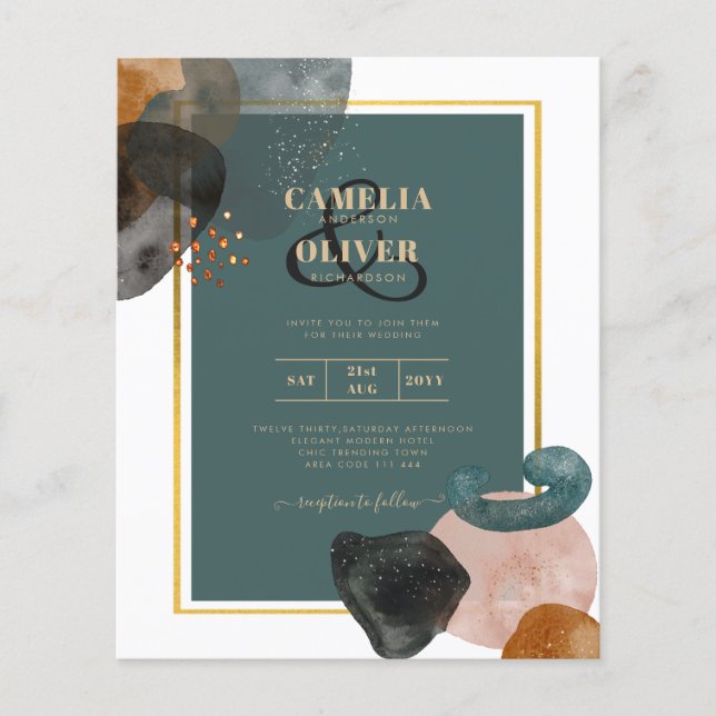 Flyer Leahg TEAL EARTH TONES CONVITE DE CASAMENTO Código (Frente)