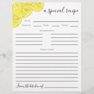 Flyer Lemon Bridal Shower Recipe Card