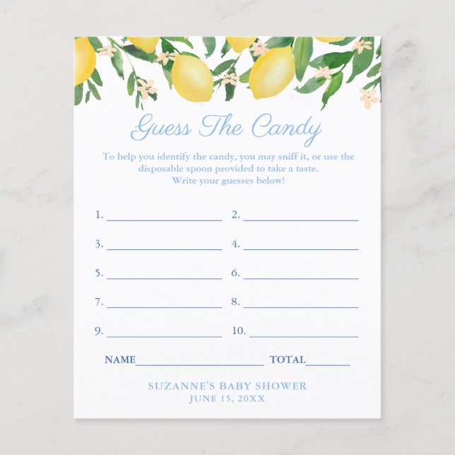 Flyer Lemons Azuis Pálidos Adivinhem O Jogo Do Chá de fr (Frente)