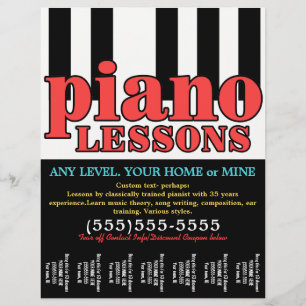 Flyer Lições de Piano. Musical Tutor.Folha de Rasgos Per
