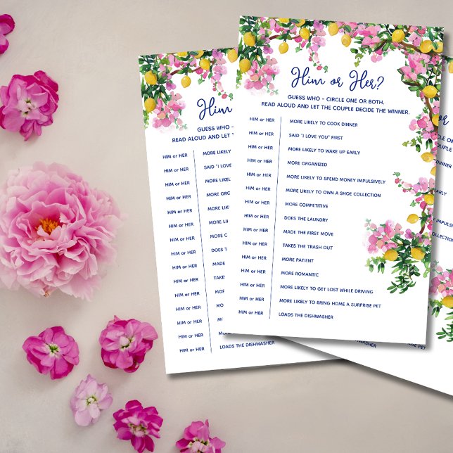 Flyer Limões Rosa da Costa Amalfitana Jogo Dele ou Dela (Amalfi Coast Pink Lemons Him or Her Game Flyer)