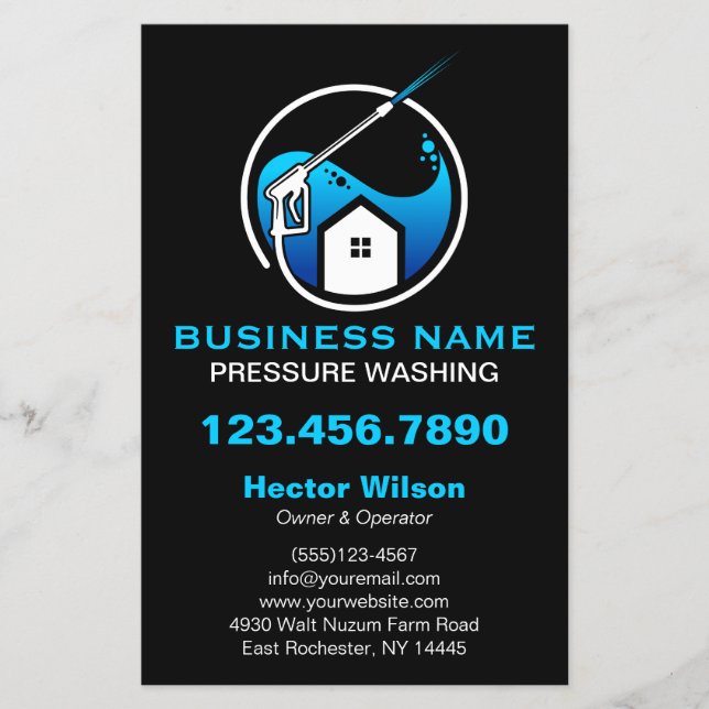 Flyer Limpeza da Pressão Moderna Azul Preta (Frente)