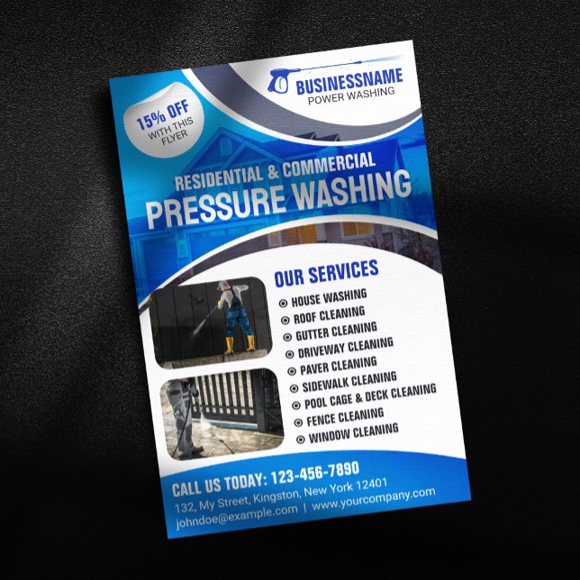 Flyer Limpeza de Casas com Lavagem a Pressão Blue Power (Criador carregado)