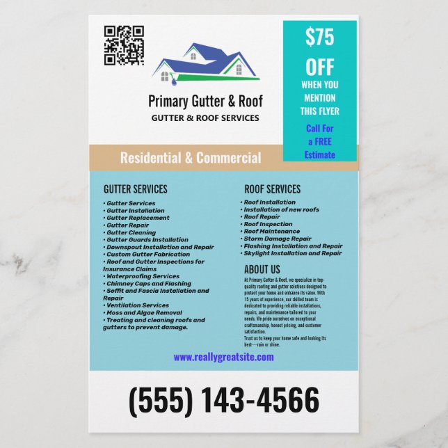 Flyer Limpeza e reparo do telhado de calça (Frente)