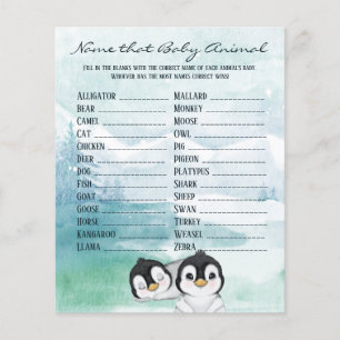 Flyer Lindos Bebês Pinguins Jogo de Nome de Bebê Animal