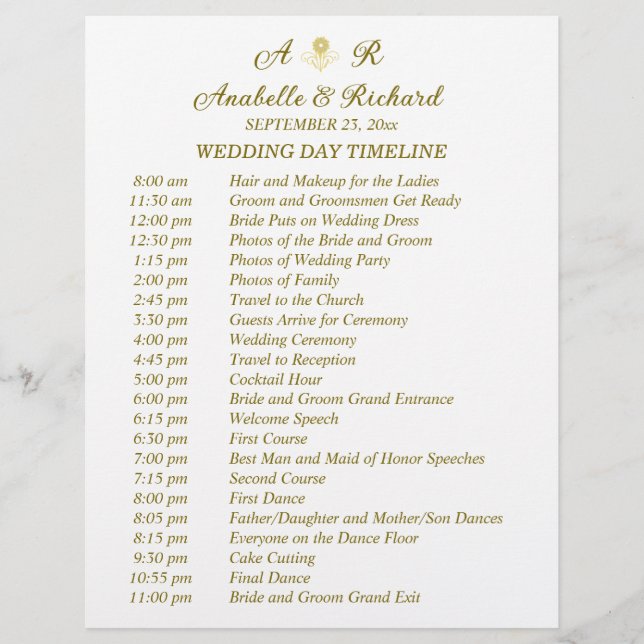 Flyer Linha do tempo de casamento elegante monograma sim (Frente)