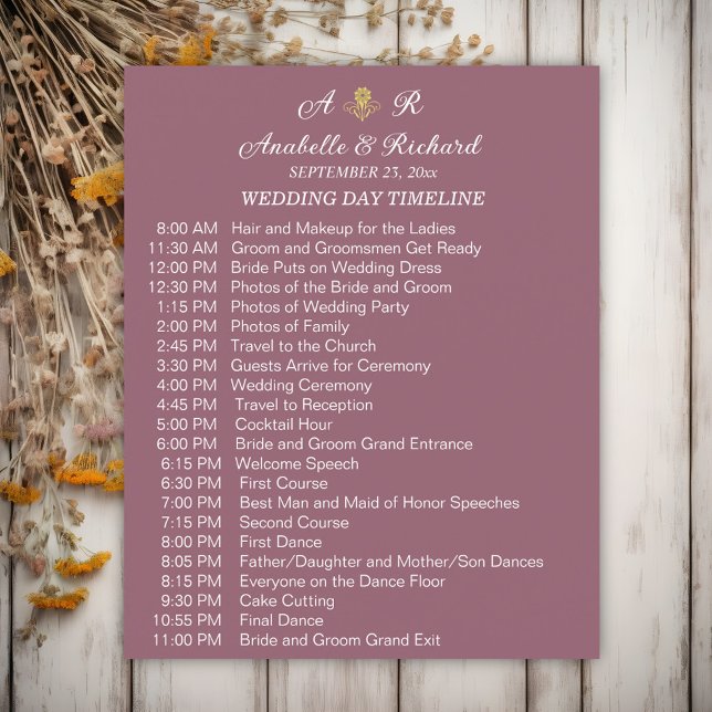 Flyer Linha do tempo de casamento elegante monograma sim (Criador carregado)