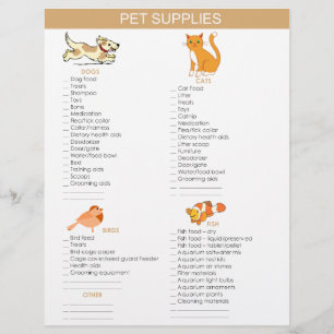 Flyer Lista de Comprados de Pet Supply para cães, gatos,