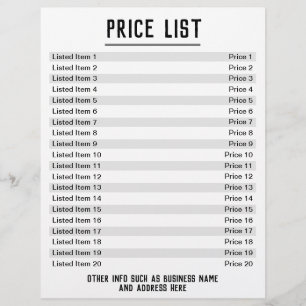 Flyer Lista de Preços. Até 20 itens e preços. Solteiro