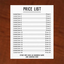 Lista de Preços. Até 40 itens e Preços. Frente e V