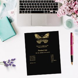 Flyer Lista de preços de negócios da borboleta de ouro p