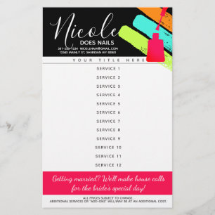 Flyer lista de preços de salão de manicure e pedicure de