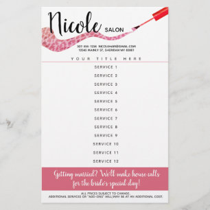 Flyer lista de preços de salão de manicure e pedicure de