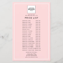 Lista de Preços de Serviços de Beleza Rosa Loja Lo