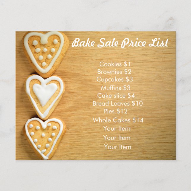 Flyer Lista de Preços de Venda do assar Cookies Cardíaco (Frente)