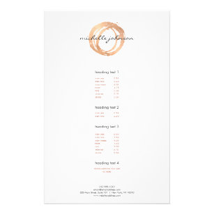 Flyer Lista de Preços do Círculo Pintado com Rosa Dourad