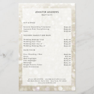 Flyer Lista de Preços do Salão Glitter Moderno Dourado d