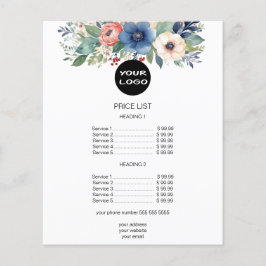 Flyer Lista de Preços Empresariais de Flores em Aquarela