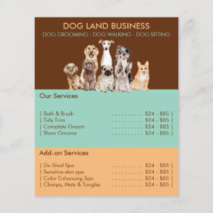 Flyer Lista de Preços para Tosa de Cães marrom verde ama