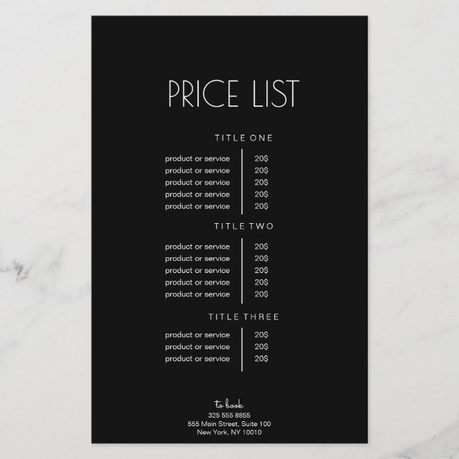 Flyer Lista de Preços Preto e Branco Abstrato (Frente)