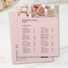 Flyer Lista de Preços QR Foto Personalizada Rosa Padaria