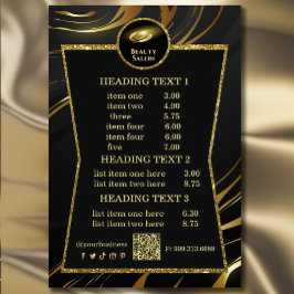 Flyer Lista de Preços Salão de Beleza Preto e Dourado El