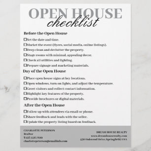 Flyer Lista de Verificação de Casa Aberta para Corretore