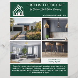Flyer Listagem de Imóvel Chic Green Real Estate 2 Lados 