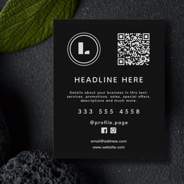 Flyer Logo and QR code black minimalist (Criador carregado)