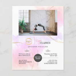 Flyer Logo de Foto de Aulas de Ioga Aquarela Rosa Dourad